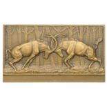 FRANCE, Combat d'Antilopes, 1936, an Art DÃ©co uniface bronze plaque by M. ThÃ©not, two male a...