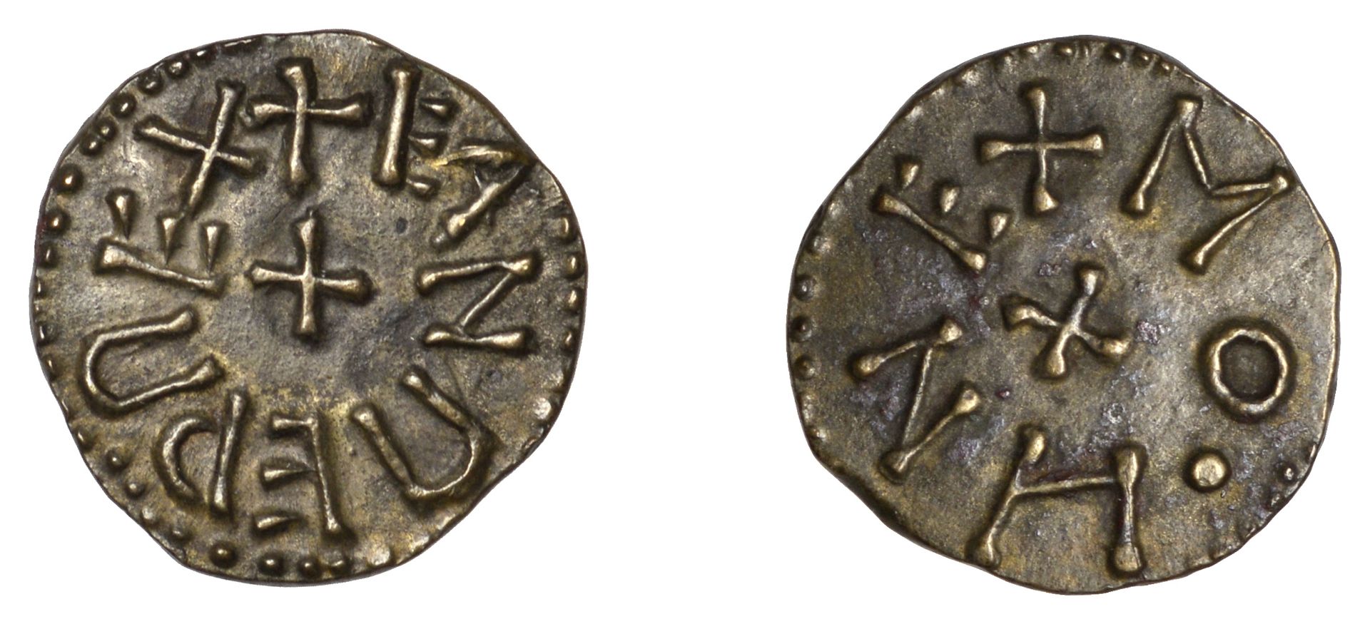 Kings of Northumbria, Eanred (810-41), Styca, Phase II, Monne, eanred rex around cross, rev....