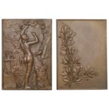 FRANCE, Hommage aux Graveurs, 1899, an Art Nouveau bronze plaque by A.-E. Lechevrel, naked f...