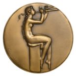 FRANCE, La Musique, c. 1930, a uniface Art DÃ©co bronze medal by P.-M. Dammann for Arthus-Ber...