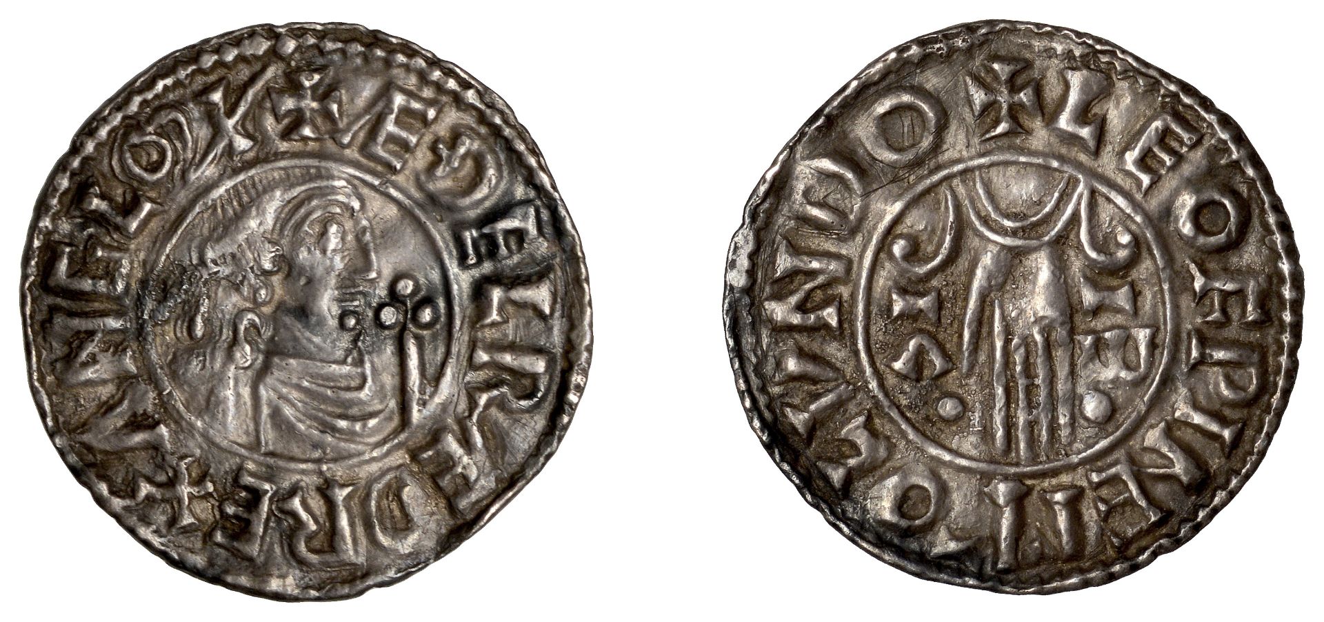 Ã†thelred II (978-1016), Penny, Second Hand type, London, Leofwine, leofpine m-o lvndo, 1.49g...