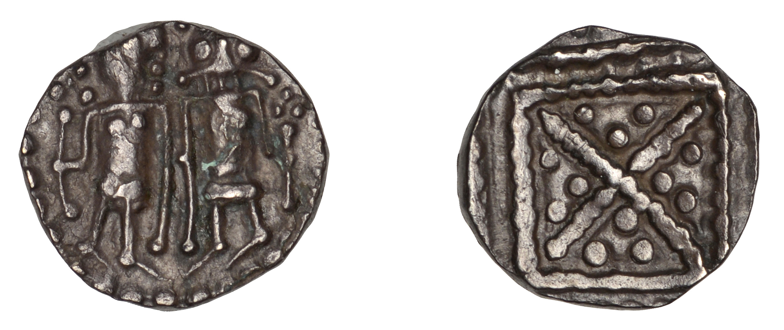 Early Anglo-Saxon Period, Sceatta, Eclectic series Q (related), type 51, Eve standing left,...
