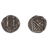Early Anglo-Saxon Period, Sceatta, Eclectic series Q (related), type 51, Eve standing left,...