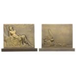 FRANCE, MÃ©ditation, 1930, an Art DÃ©co bronze plaque by H. Dropsy, robed female seated right...