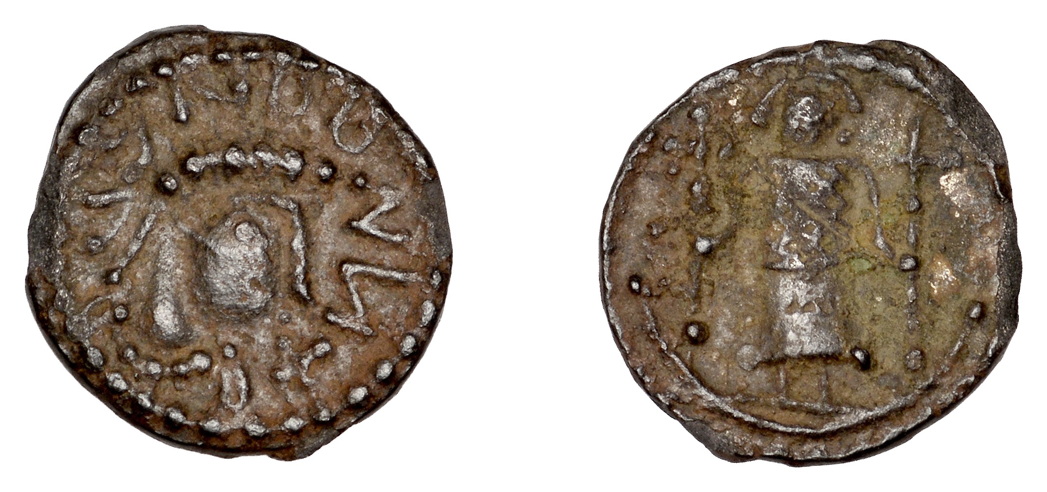 Early Anglo-Saxon Period, Sceatta, Secondary series L, type 12, diademed and draped bust rig...