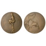 FRANCE, Aviation, 1920, a bronze medal by P.-M. Dammann, female figure attaching wings to an...