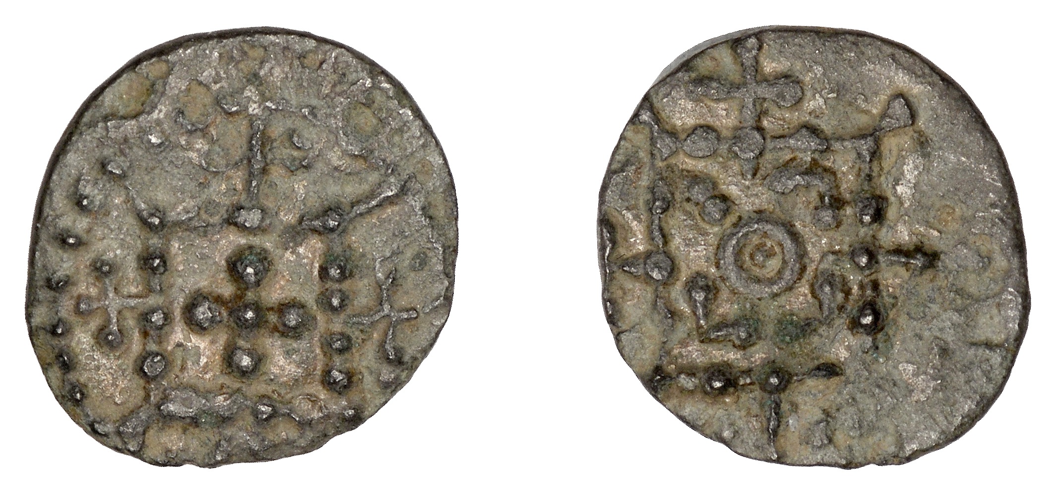 Early Anglo-Saxon Period, Sceatta, Eclectic series, type 70, pelleted cross within standard,...