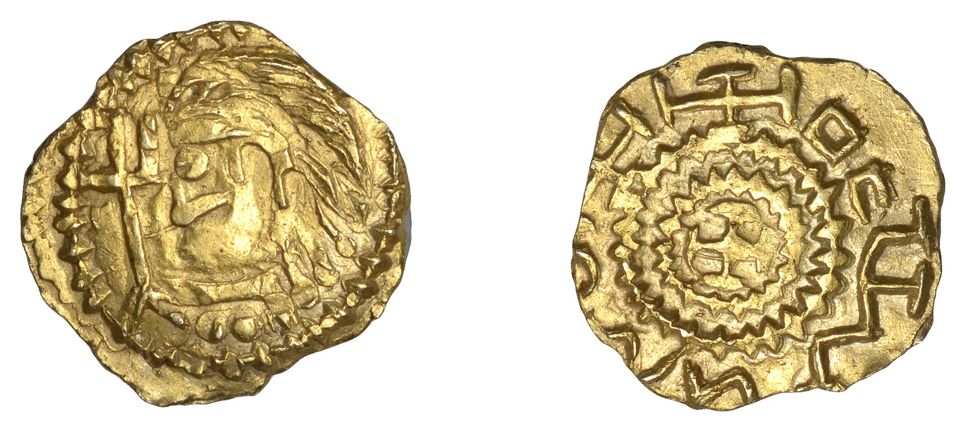 Early Anglo-Saxon Period, Shilling or Thrymsa, Ultra-Crondall period, Wvneetton type, draped...