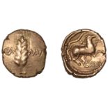 British Iron Age, CATUVELLAUNI, Cunobelin (8-41 AD), Stater, Wild B [Ring type], ear of barl...