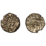 British Iron Age, Early Uninscribed issues, base gold Stater, British J [Norfolk Wolf type],...