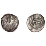 Early Anglo-Saxon Period, Sceatta, Secondary series K, type 42, draped bust right, hair knot...