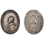 Chief Justice Sir Robert Heath, 1645, a contemporary oval cast and chased silver medal by T....