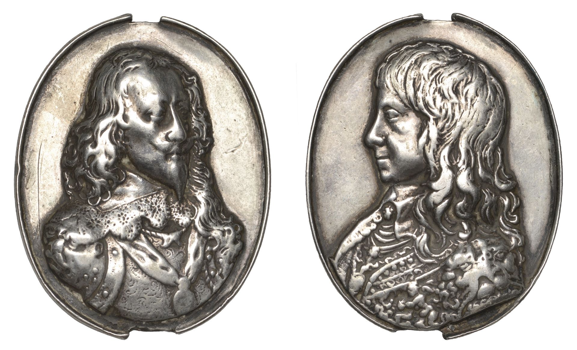 Charles I and Prince Charles, c. 1650, an oval silver portrait medal, by J. Stuart (?) after...