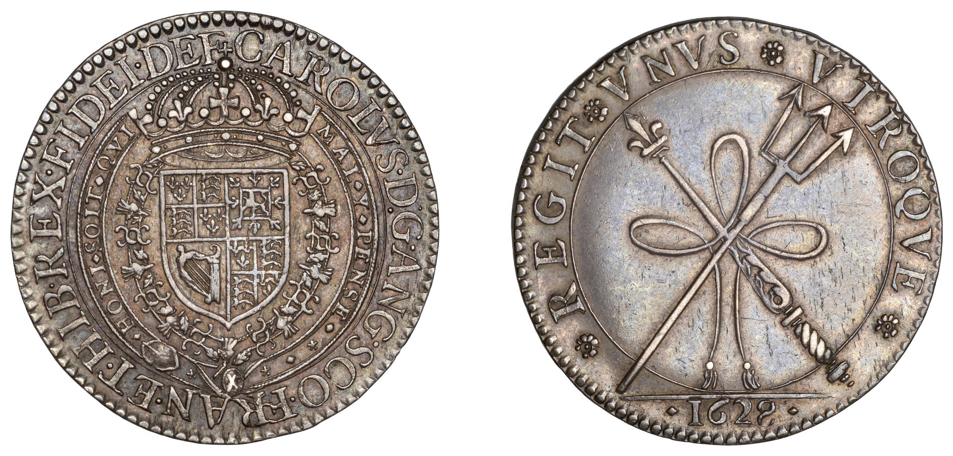 Demands of Charles I for an Increase in Naval and Military Forces, 1628, a silver medal by N...