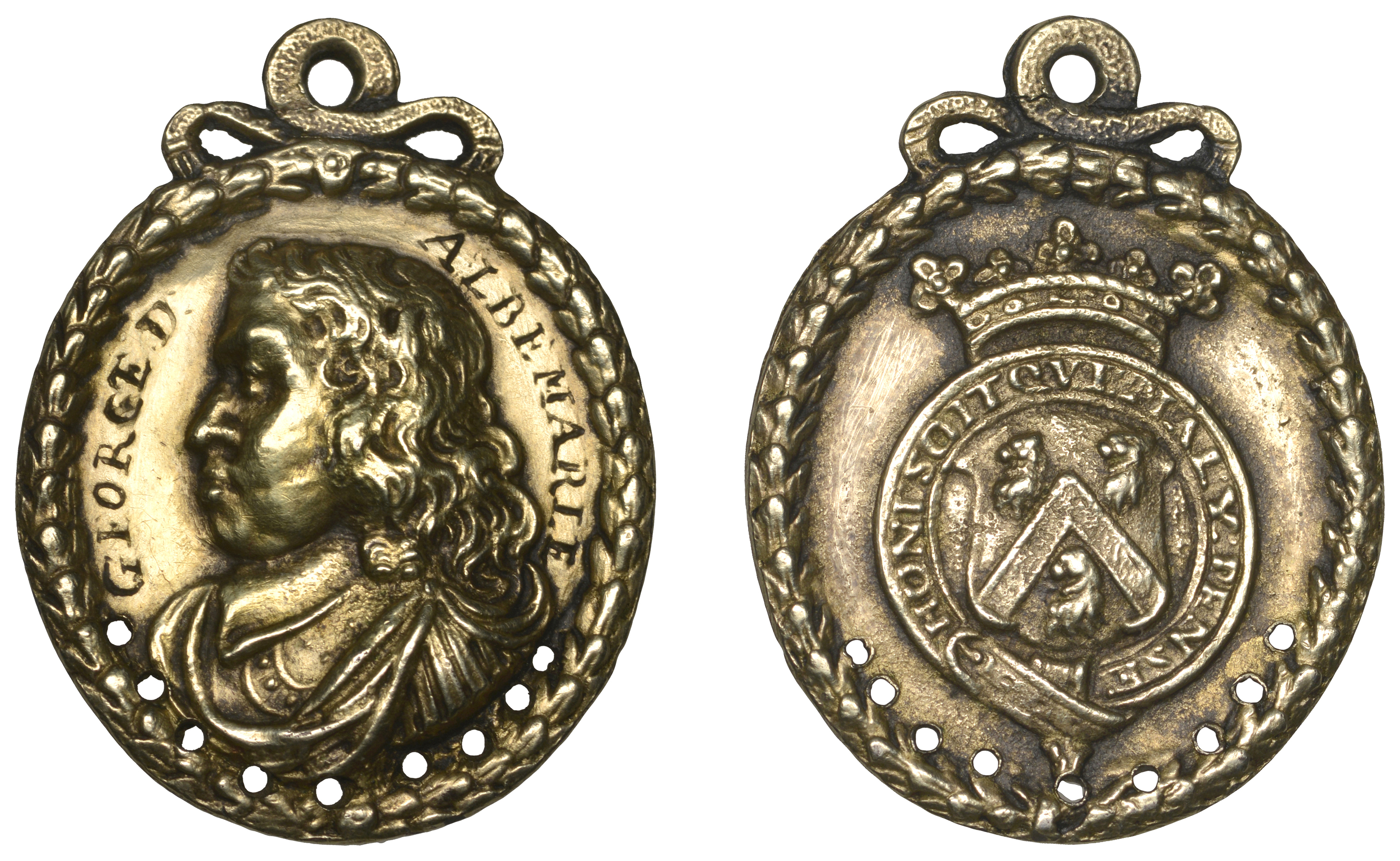 General George Monck, c. 1660, an oval cast and chased silver-gilt medal, unsigned, bust lef...