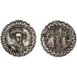 Peace Treaty with Spain, 1604, a cast silver medal by N. Hilliard, bust of James I three-qua...