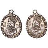 Charles II, a silver Royalist badge, unsigned [possibly by T. Rawlins], crowned armoured bus...