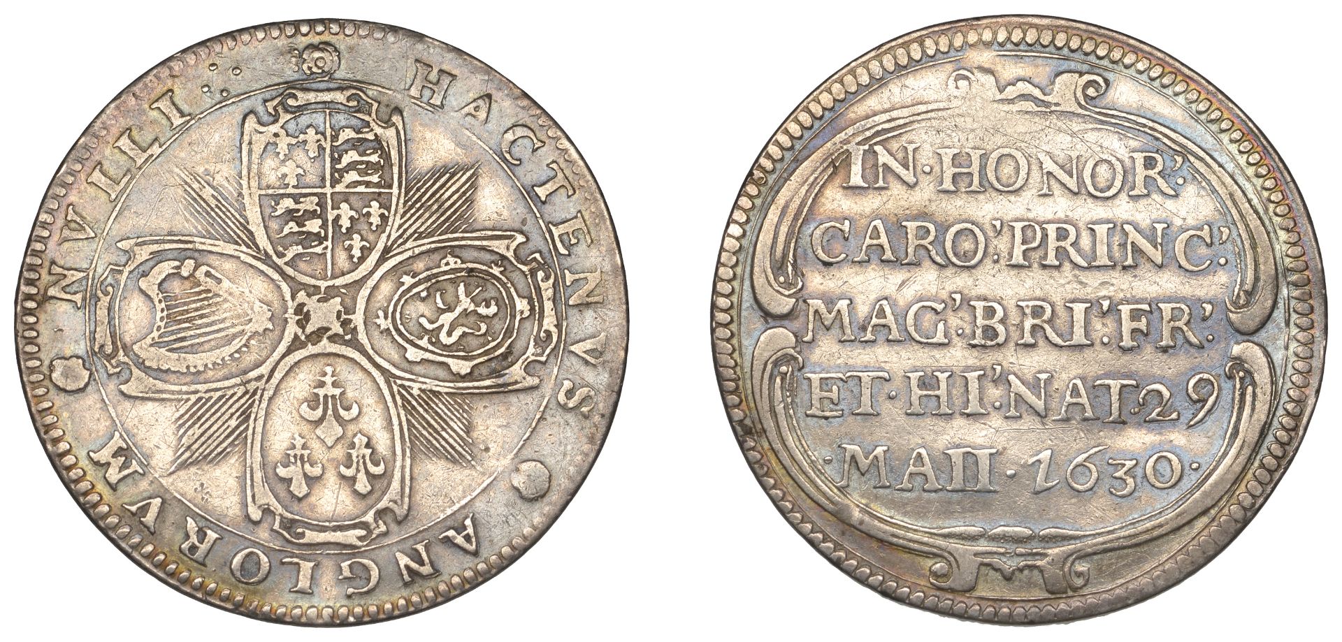 Birth of Prince Charles, 1630, a silver medal, unsigned (attributed to N. Briot), cruciform...