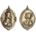 Charles I and Henrietta Maria, a cast and chased silver-gilt Royalist badge, unsigned [by T....
