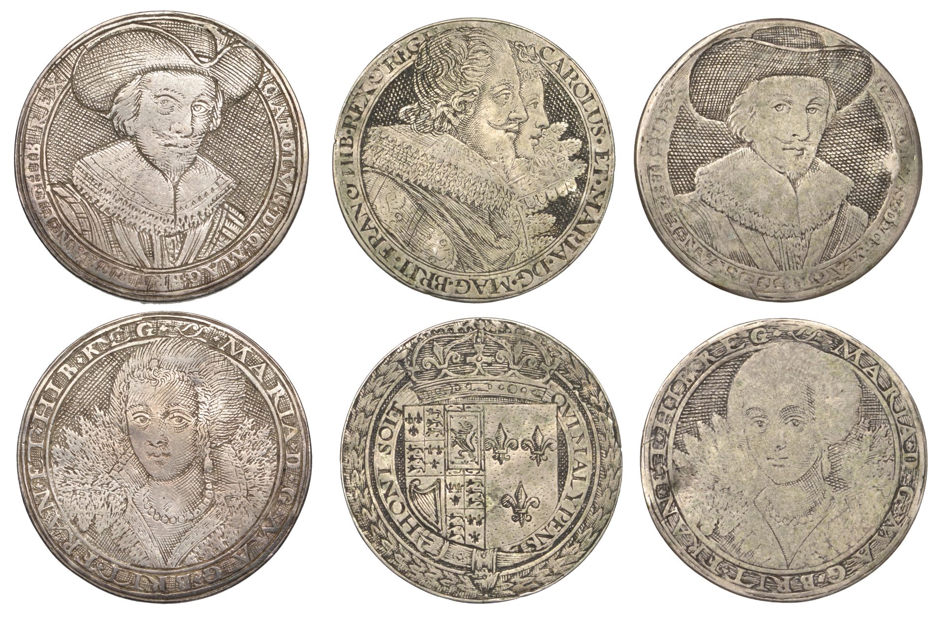 Charles I and Henrietta Maria, c. 1625-30, cast silver counters (3), in the style of S. de P...