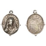 Charles II, a silver Royalist badge, unsigned [possibly by T. Rawlins], bust three-quarters...