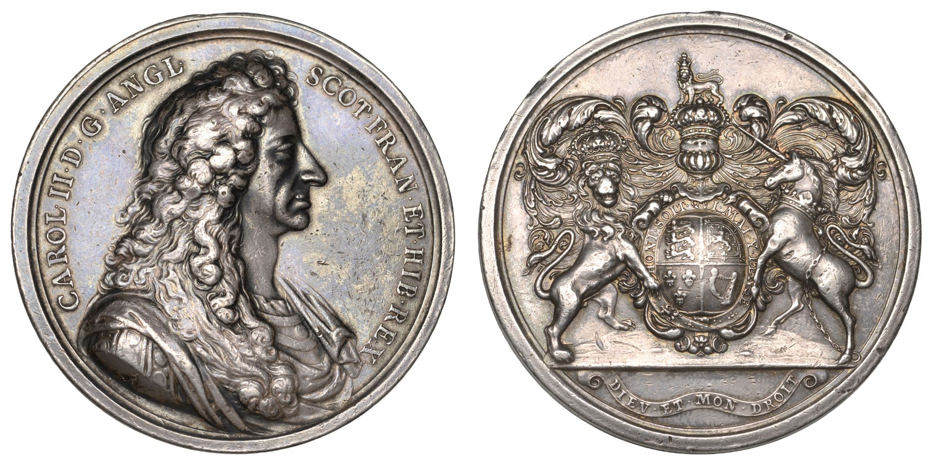 Laudatory Medal, c. 1683, in silver, by J. Roettiers, armoured bust of Charles II right, wit...