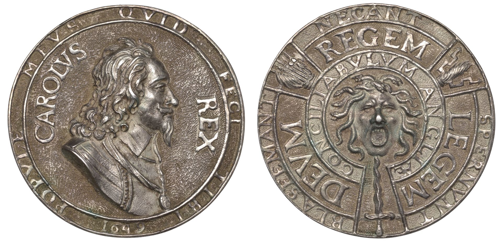 Charles I, Memorial, 1649, a cast silver medal, unsigned, bust right, wearing armour and med...