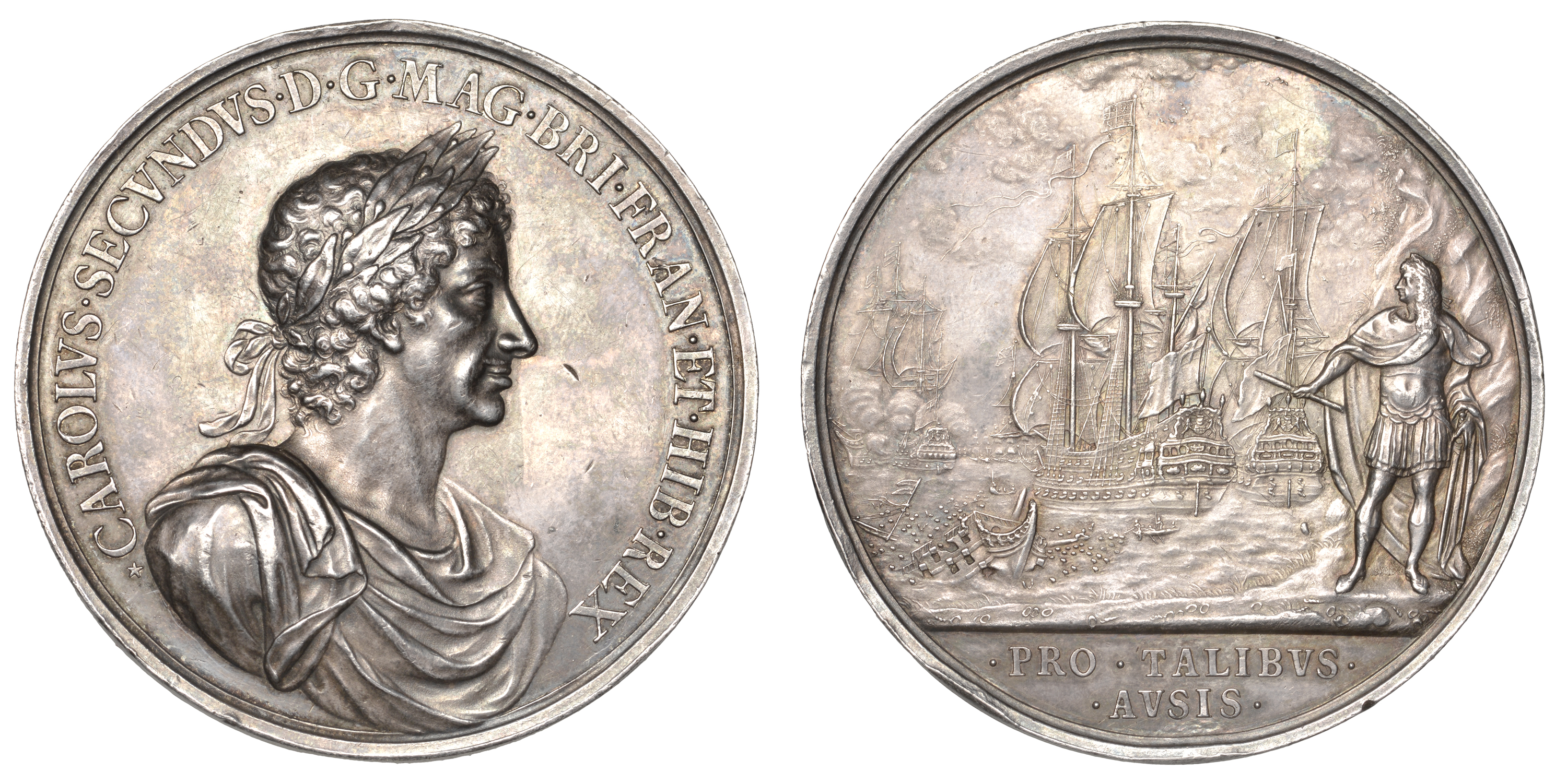 Battle of Lowestoft, 1665, a silver medal, unsigned [by J. Roettiers], similar to last, 62mm...