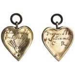 Charles I, a silver-gilt heart-shaped locket, obv. outside engraved prepared be / to follow...