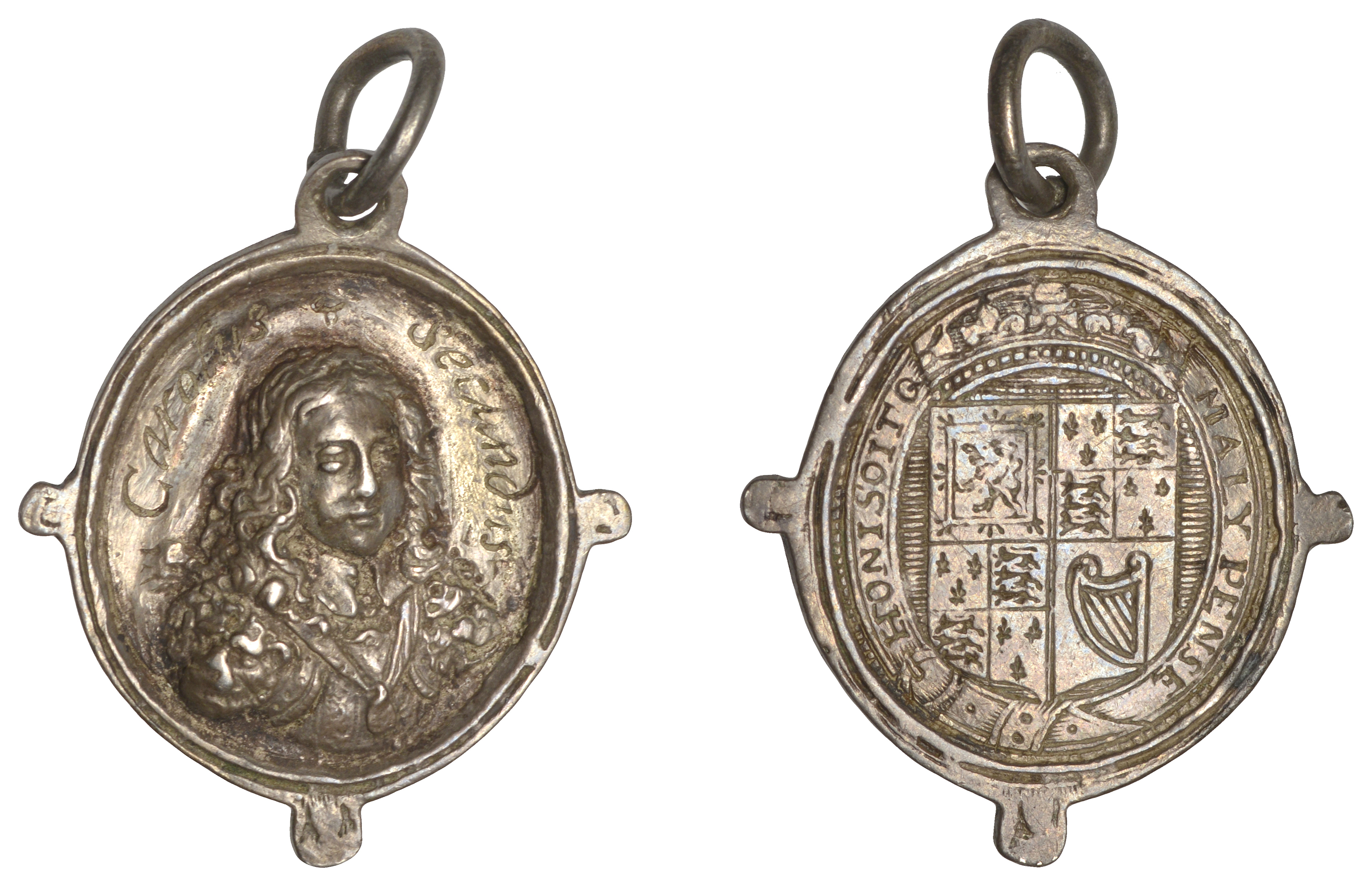 Charles II, c. 1649, a small oval silver badge issued in exile, bust three-quarters right, c...