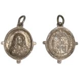 Charles II, c. 1649, a small oval silver badge issued in exile, bust three-quarters right, c...