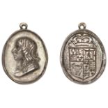 Royalist Supporter, c. 1660, a cast and chased silver badge, unsigned, bust of unknown man l...