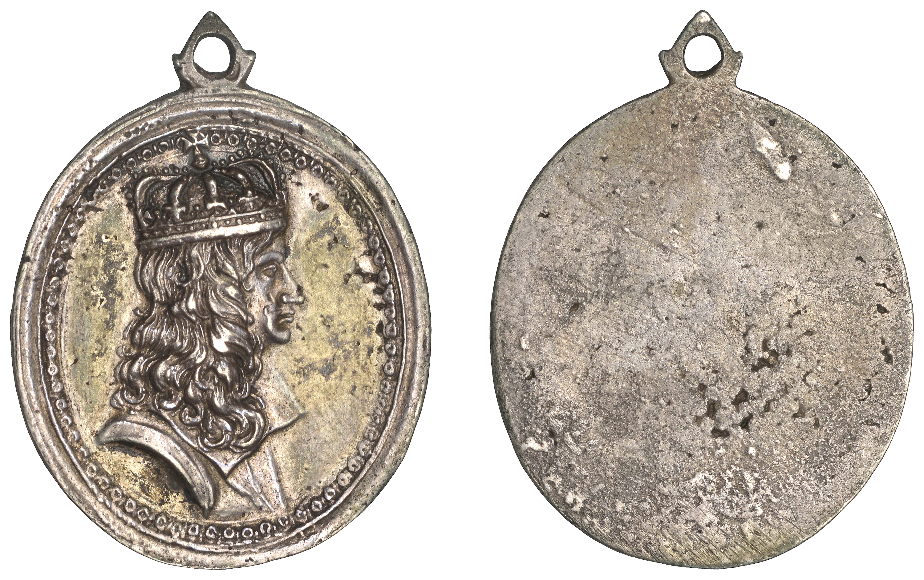 Charles II, Restoration, 1660 (?), a cast and chased uniface bronze-gilt Royalist badge, uns...