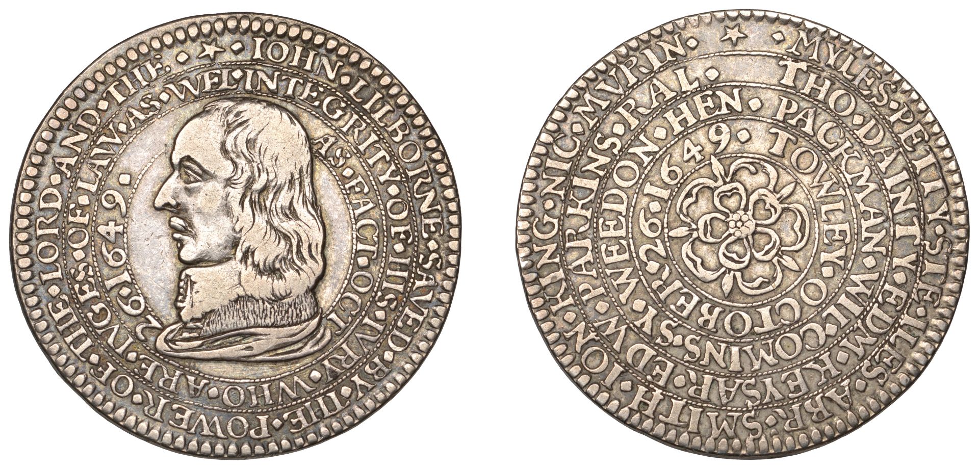 The Trial and Acquittal of John Lilburne, London, 1649, a struck silver medal, unsigned [by...
