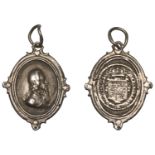 Charles I, a cast and chased silver Royalist badge, unsigned, bare-headed bust right, rev. c...