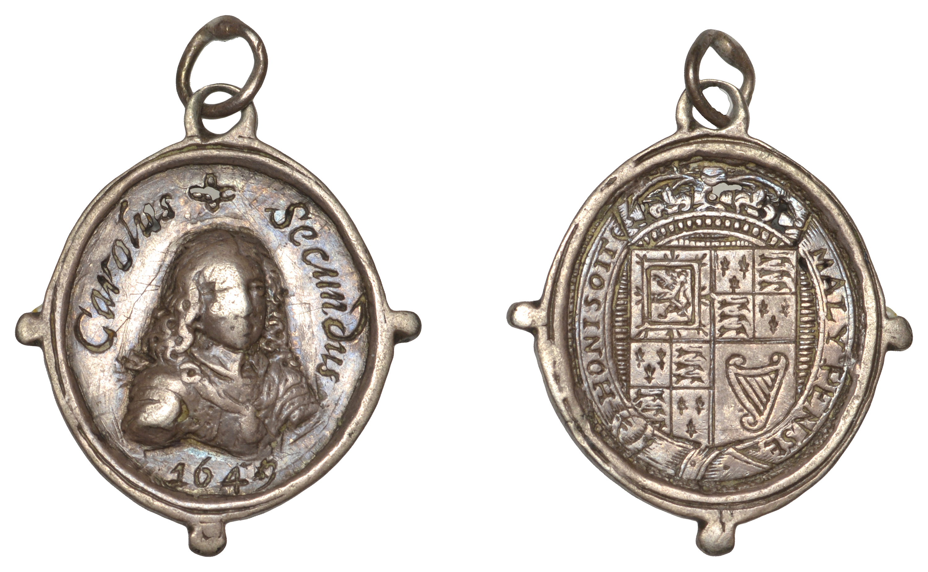 Charles II, 1649, a small oval silver badge issued in exile, bust three-quarters right, date...