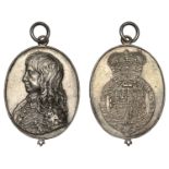 Charles, Prince of Wales, a cast and chased silver Royalist badge by T. Rawlins, bare-headed...