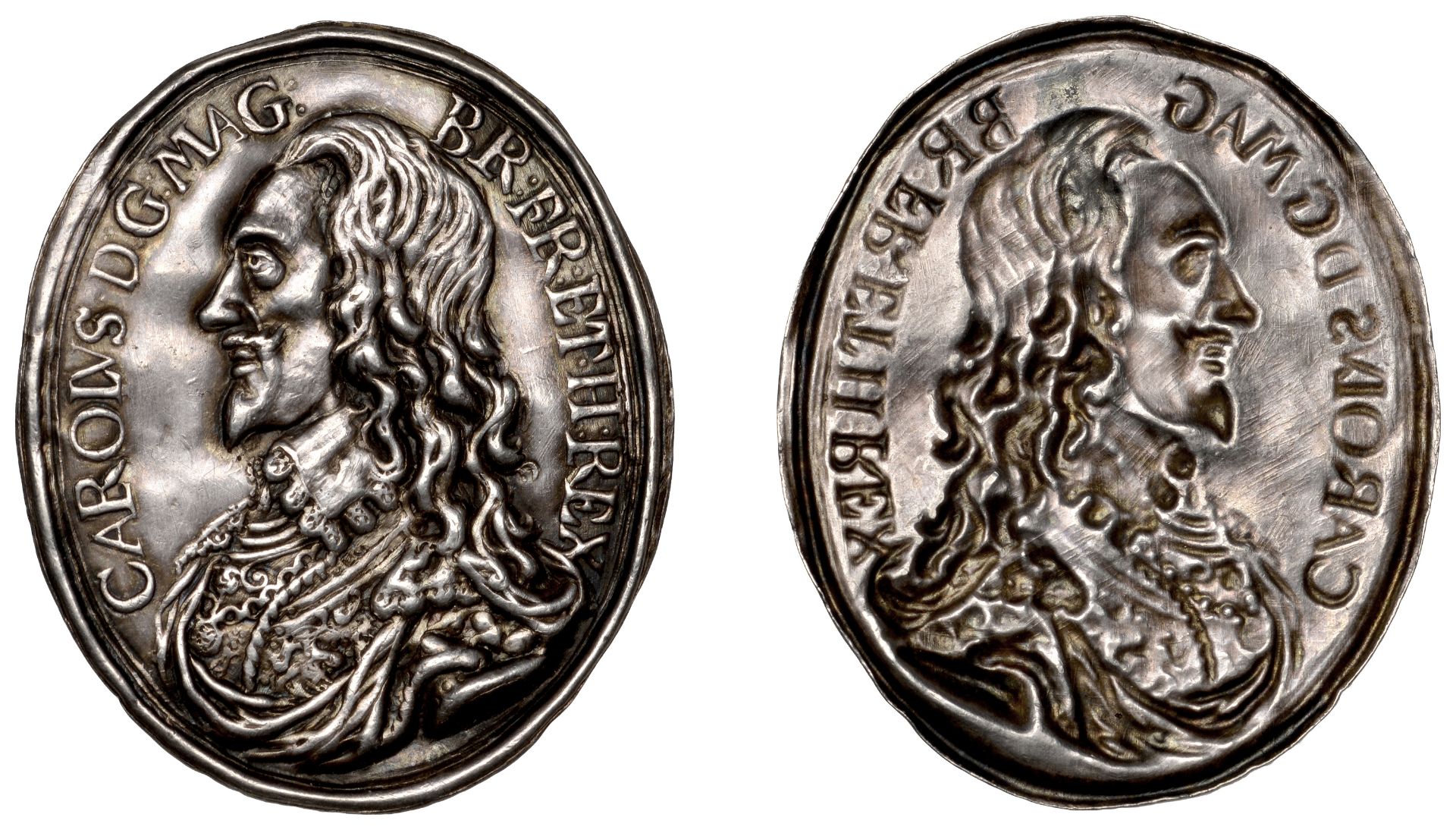 Charles I, Memorial, a uniface cast silver obverse clichÃ©, unsigned [by T. Rawlins], bare-he...