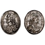 Charles I, Memorial, a uniface cast silver obverse clichÃ©, unsigned [by T. Rawlins], bare-he...