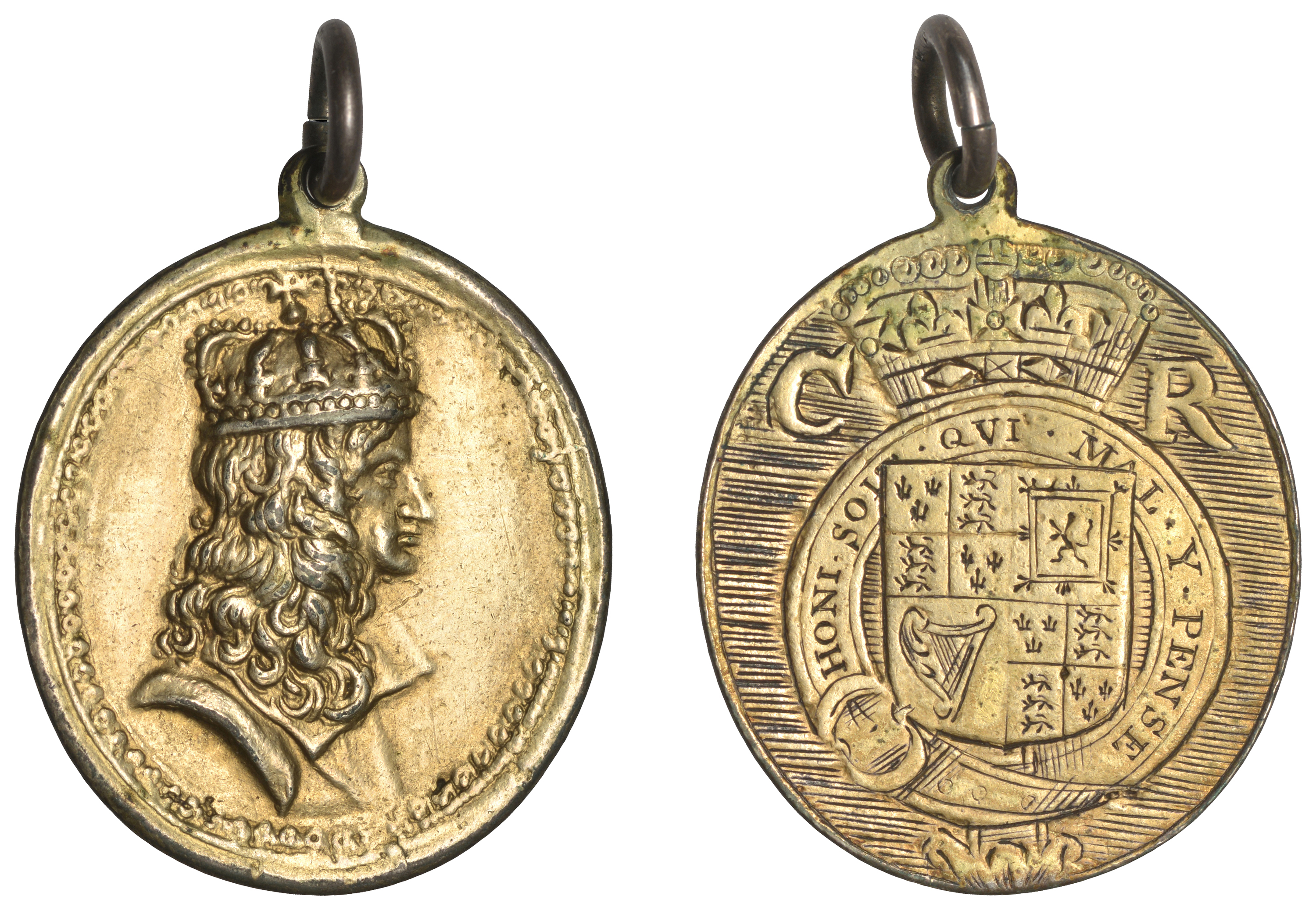 Charles II, Restoration, 1660 (?), a cast and chased silver-gilt Royalist badge, unsigned [b...