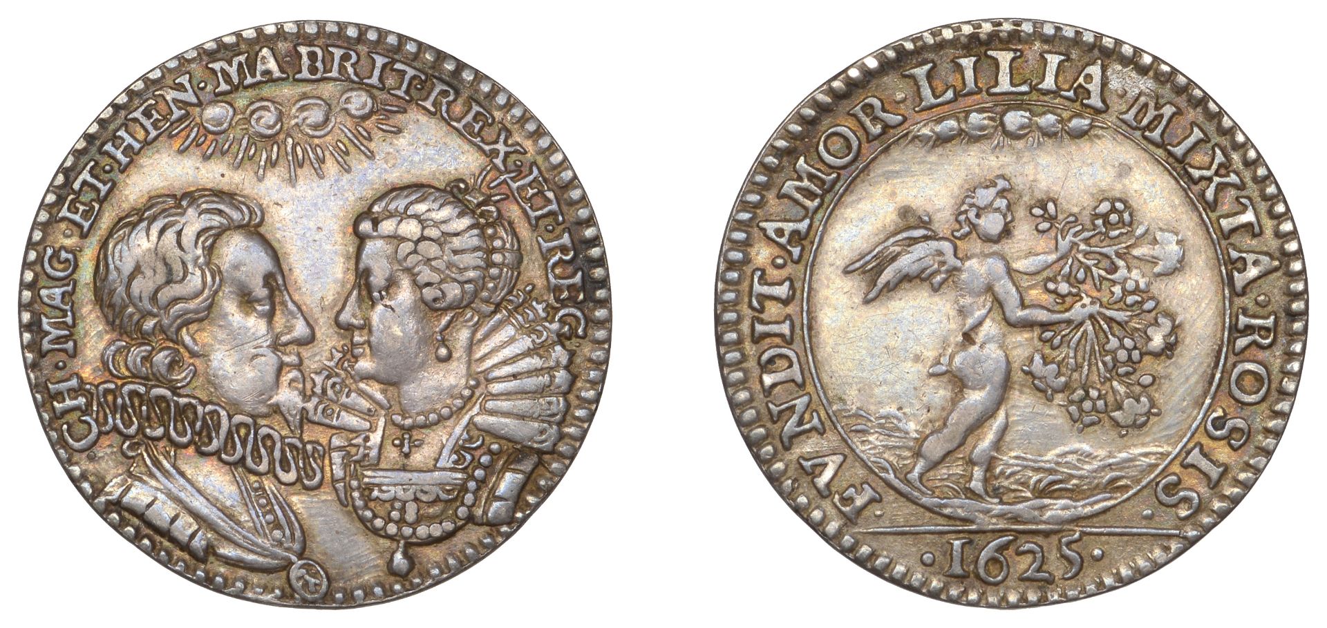 Marriage of Charles I and Henrietta Maria, 1625, a silver medal, unsigned [by P. Regnier], a...