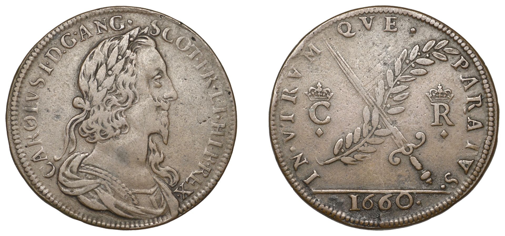 Peace or War, 1660, a struck copper medal, unsigned [probably by N. Briot], laureate draped...