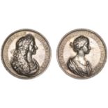 Marriage of Charles II and Catherine of Braganza, 1662, a silver medal by J. Roettiers, laur...