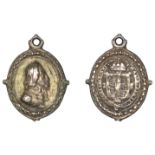 Royalist Supporter, c. 1660, a small cast and chased silver badge, bust right with pointed b...