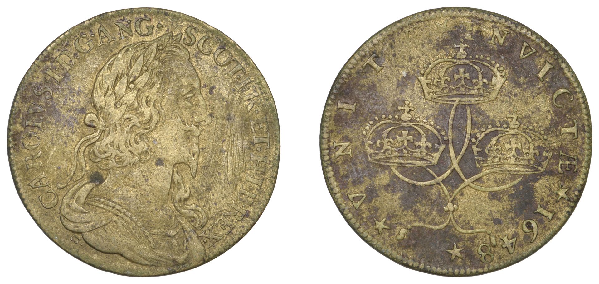Call to Unanimity, 1648, a small brass medal by N. Briot, bust of Charles I right in armour...