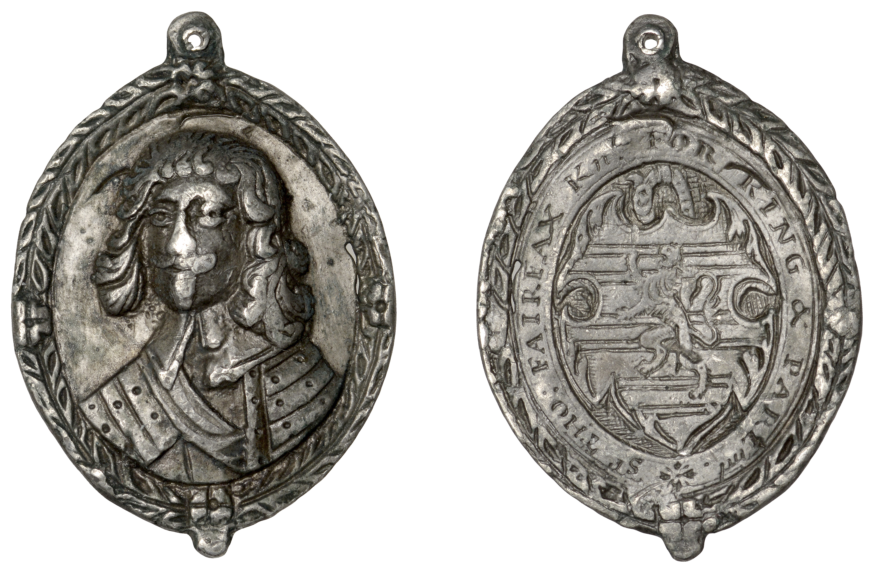 Sir Thomas Fairfax, 1645, a cast silver badge, unsigned, armoured bust almost facing with pl...