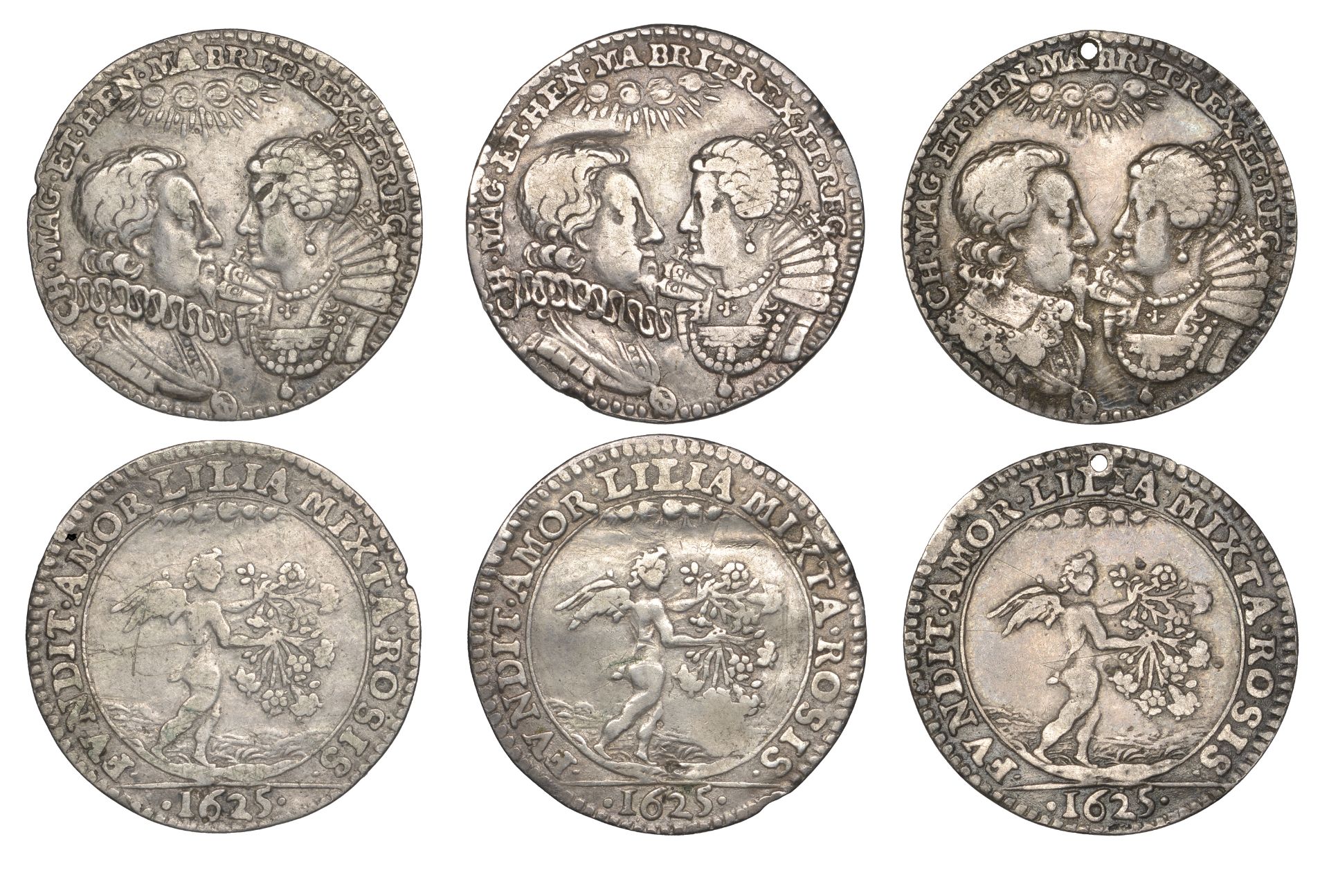 Marriage of Charles I and Henrietta Maria, 1625, silver medals (3), all unsigned [by P. Regn...