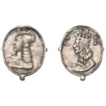 Marriage of Charles II and Catherine of Braganza, 1662, a silver badge, unsigned, crowned bu...