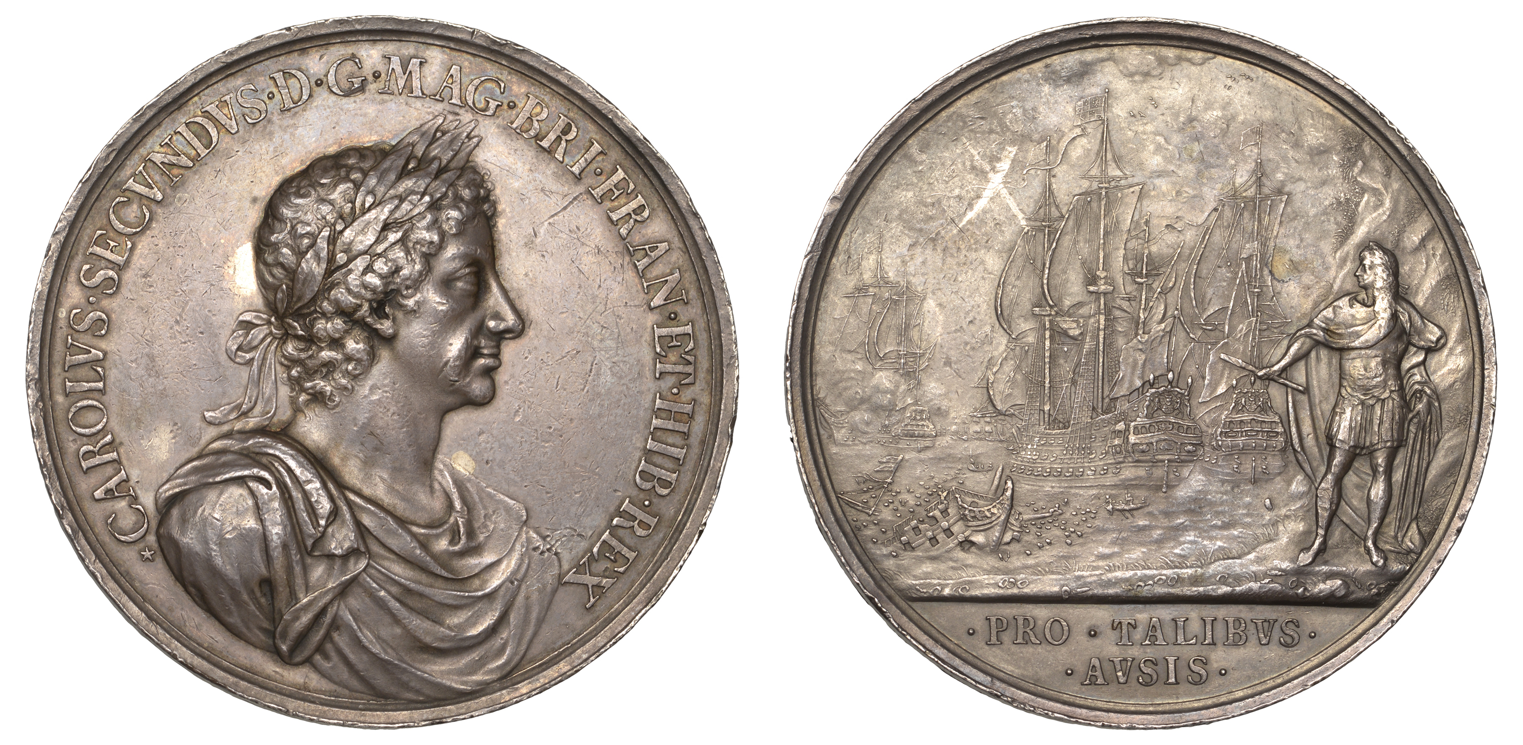 Battle of Lowestoft, 1665, a silver medal, unsigned [by J. Roettiers], laureate and draped b...