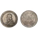 Death of Charles I, 1649, a silver medal by T. Rawlins, bare-headed armoured and draped bust...